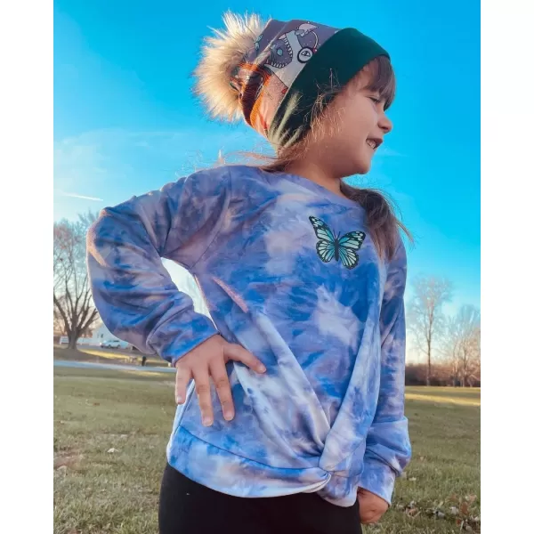 Arshiner Girls Casual Twist Front Lightweight Sweatshirt Tie Dye Printed Long Sleeve Crop Tops Pullover