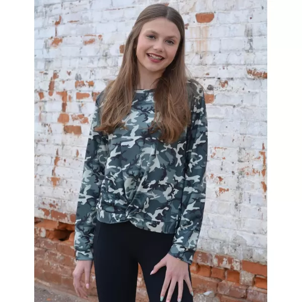 Arshiner Girls Casual Twist Front Lightweight Sweatshirt Tie Dye Printed Long Sleeve Crop Tops Pullover