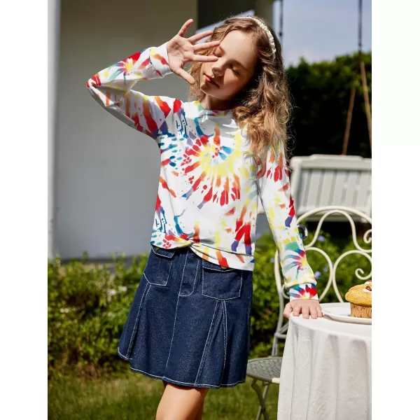 Arshiner Girls Casual Twist Front Lightweight Sweatshirt Tie Dye Printed Long Sleeve Crop Tops Pullover