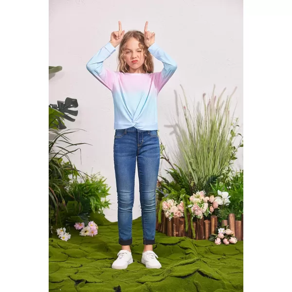 Arshiner Girls Casual Twist Front Lightweight Sweatshirt Tie Dye Printed Long Sleeve Crop Tops Pullover