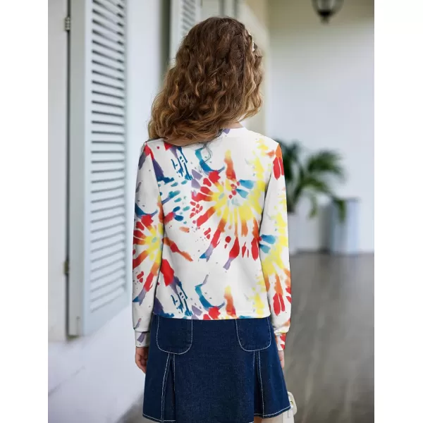 Arshiner Girls Casual Twist Front Lightweight Sweatshirt Tie Dye Printed Long Sleeve Crop Tops Pullover