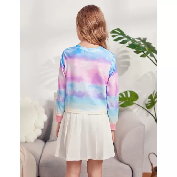Arshiner Girls Casual Twist Front Lightweight Sweatshirt Tie Dye Printed Long Sleeve Crop Tops Pullover