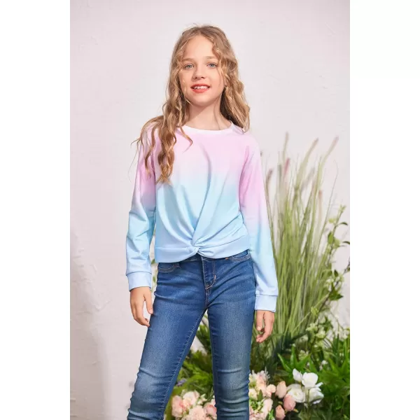 Arshiner Girls Casual Twist Front Lightweight Sweatshirt Tie Dye Printed Long Sleeve Crop Tops Pullover