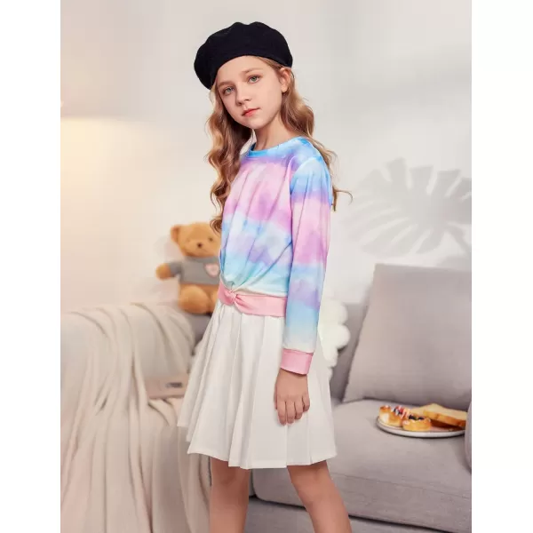 Arshiner Girls Casual Twist Front Lightweight Sweatshirt Tie Dye Printed Long Sleeve Crop Tops Pullover