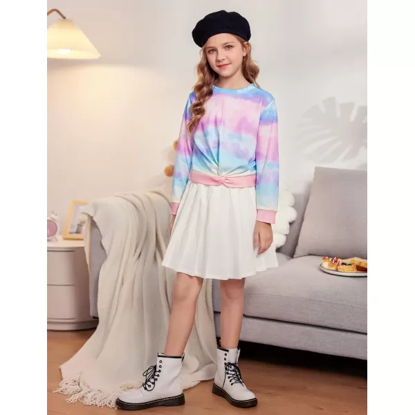 Arshiner Girls Casual Twist Front Lightweight Sweatshirt Tie Dye Printed Long Sleeve Crop Tops Pullover