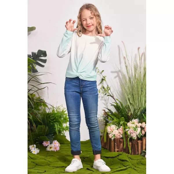 Arshiner Girls Casual Twist Front Lightweight Sweatshirt Tie Dye Printed Long Sleeve Crop Tops Pullover
