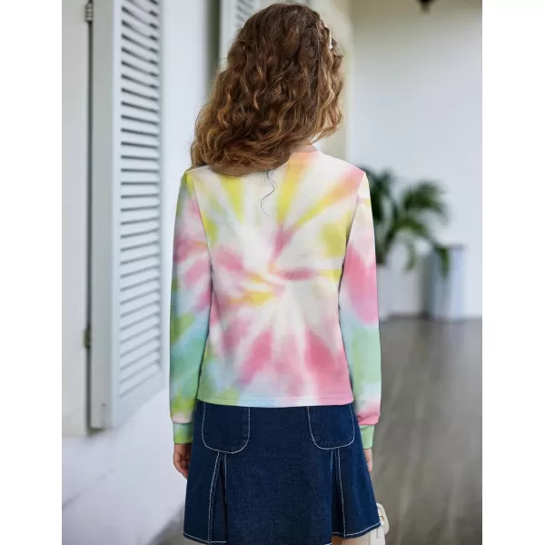 Arshiner Girls Casual Twist Front Lightweight Sweatshirt Tie Dye Printed Long Sleeve Crop Tops Pullover