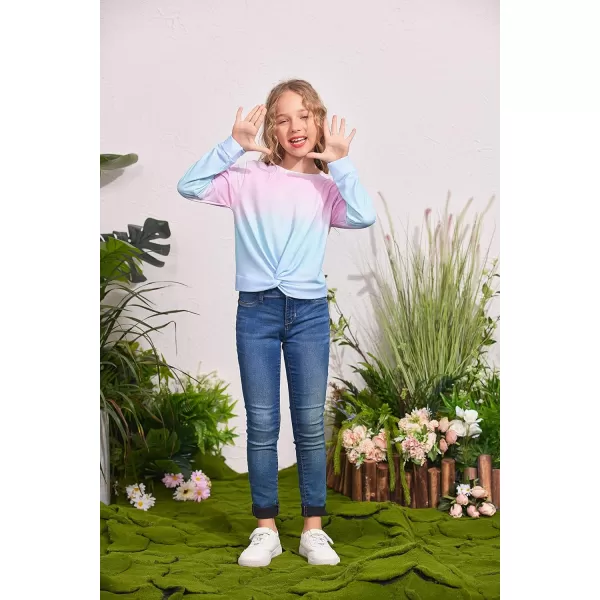 Arshiner Girls Casual Twist Front Lightweight Sweatshirt Tie Dye Printed Long Sleeve Crop Tops Pullover