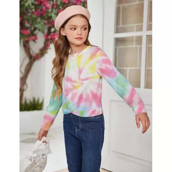 Arshiner Girls Casual Twist Front Lightweight Sweatshirt Tie Dye Printed Long Sleeve Crop Tops Pullover
