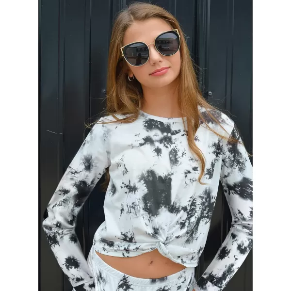 Arshiner Girls Casual Twist Front Lightweight Sweatshirt Tie Dye Printed Long Sleeve Crop Tops Pullover
