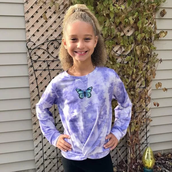Arshiner Girls Casual Twist Front Lightweight Sweatshirt Tie Dye Printed Long Sleeve Crop Tops Pullover