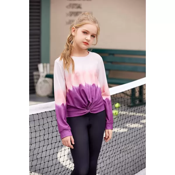 Arshiner Girls Casual Twist Front Lightweight Sweatshirt Tie Dye Printed Long Sleeve Crop Tops Pullover