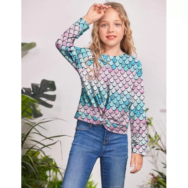 Arshiner Girls Casual Twist Front Lightweight Sweatshirt Tie Dye Printed Long Sleeve Crop Tops Pullover
