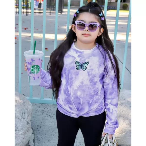 Arshiner Girls Casual Twist Front Lightweight Sweatshirt Tie Dye Printed Long Sleeve Crop Tops Pullover