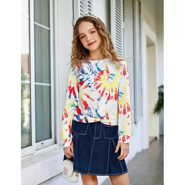 Arshiner Girls Casual Twist Front Lightweight Sweatshirt Tie Dye Printed Long Sleeve Crop Tops Pullover