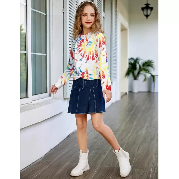 Arshiner Girls Casual Twist Front Lightweight Sweatshirt Tie Dye Printed Long Sleeve Crop Tops Pullover