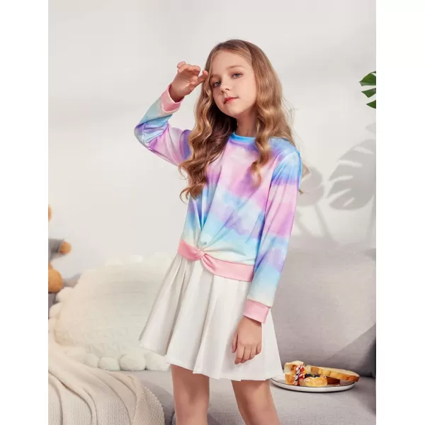 Arshiner Girls Casual Twist Front Lightweight Sweatshirt Tie Dye Printed Long Sleeve Crop Tops Pullover