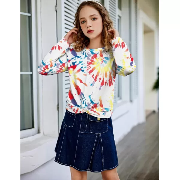 Arshiner Girls Casual Twist Front Lightweight Sweatshirt Tie Dye Printed Long Sleeve Crop Tops Pullover