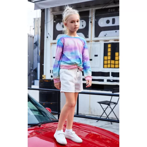Arshiner Girls Casual Twist Front Lightweight Sweatshirt Tie Dye Printed Long Sleeve Crop Tops Pullover