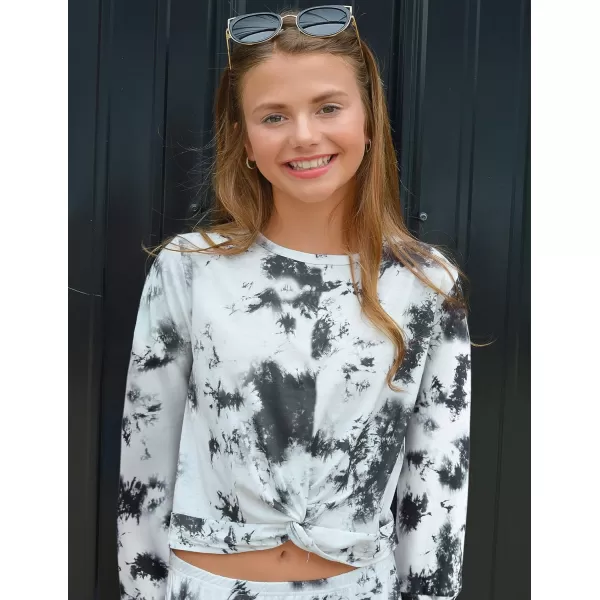 Arshiner Girls Casual Twist Front Lightweight Sweatshirt Tie Dye Printed Long Sleeve Crop Tops Pullover
