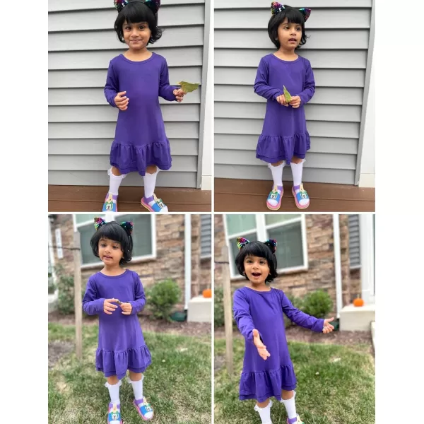 Arshiner Girls Cotton Long Sleeve A-Line Ruffle Hem Dress for School