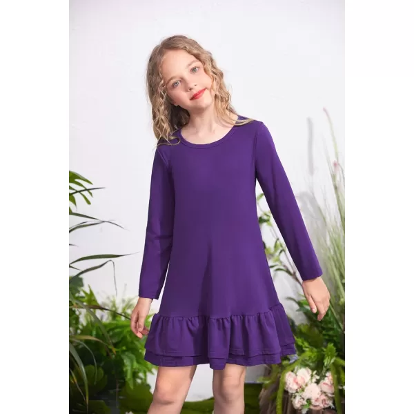 Arshiner Girls Cotton Long Sleeve A-Line Ruffle Hem Dress for School