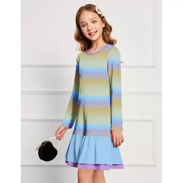 Arshiner Girls Cotton Long Sleeve A-Line Ruffle Hem Dress for School