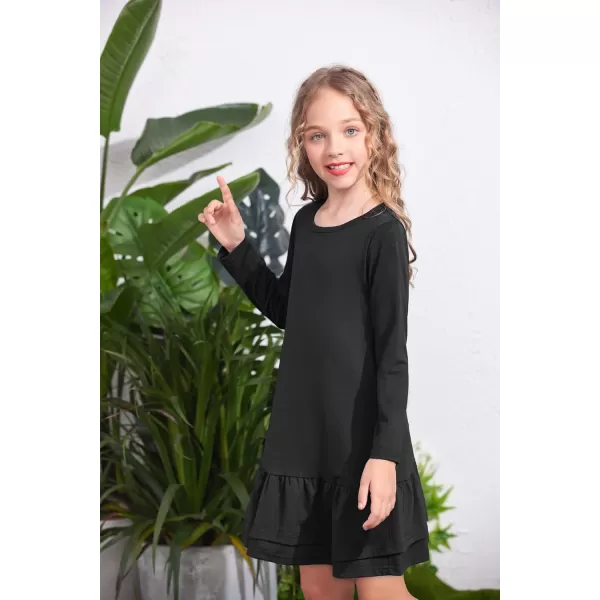 Arshiner Girls Cotton Long Sleeve A-Line Ruffle Hem Dress for School