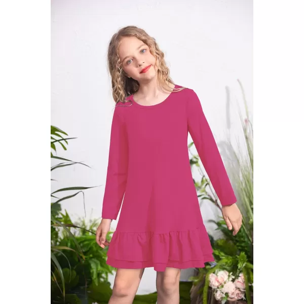 Arshiner Girls Cotton Long Sleeve A-Line Ruffle Hem Dress for School