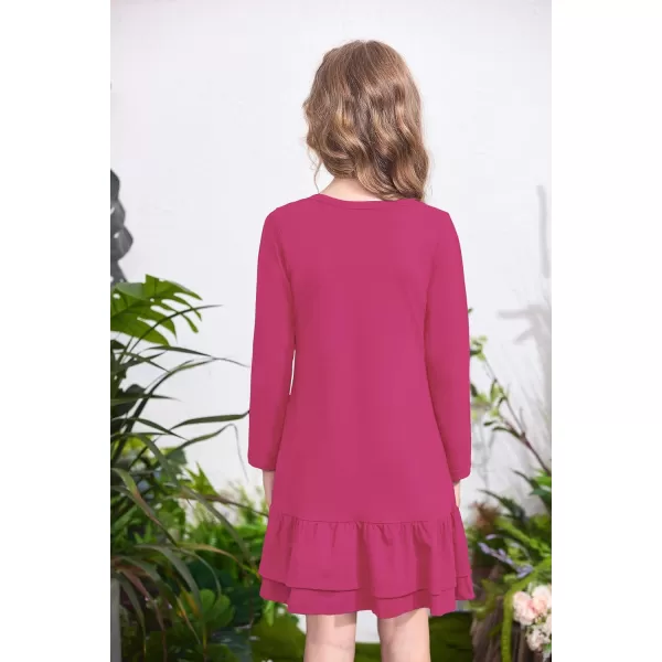 Arshiner Girls Cotton Long Sleeve A-Line Ruffle Hem Dress for School