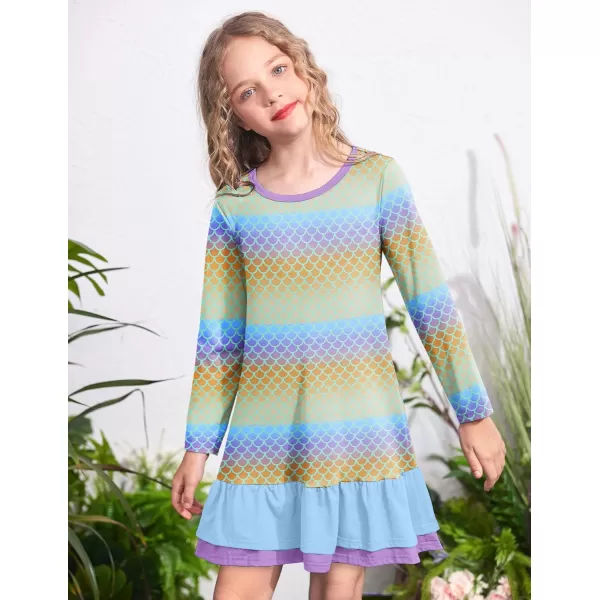 Arshiner Girls Cotton Long Sleeve A-Line Ruffle Hem Dress for School
