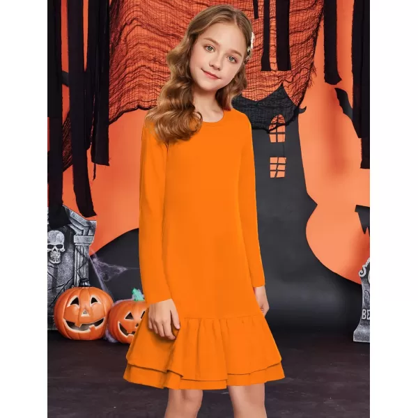 Arshiner Girls Cotton Long Sleeve A-Line Ruffle Hem Dress for School