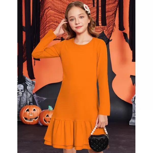 Arshiner Girls Cotton Long Sleeve A-Line Ruffle Hem Dress for School