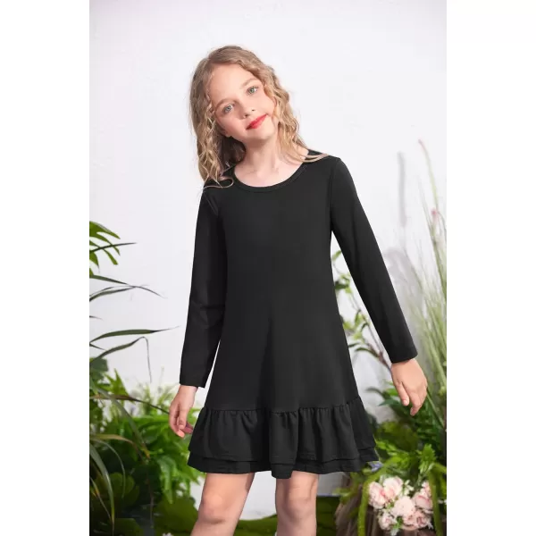 Arshiner Girls Cotton Long Sleeve A-Line Ruffle Hem Dress for School