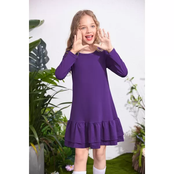 Arshiner Girls Cotton Long Sleeve A-Line Ruffle Hem Dress for School