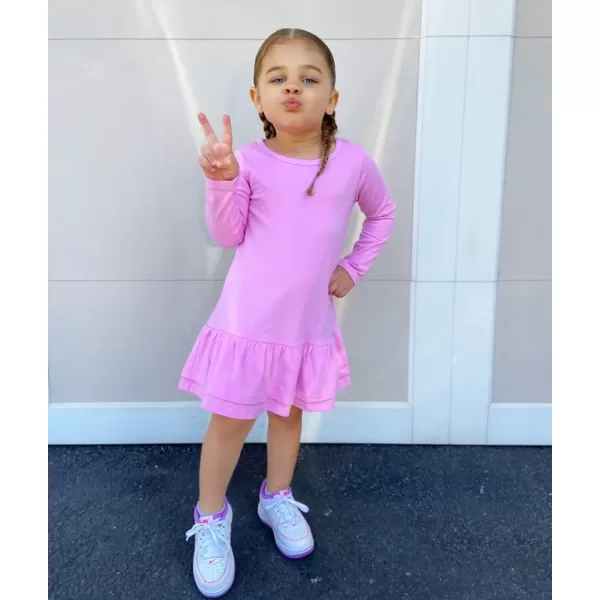 Arshiner Girls Cotton Long Sleeve A-Line Ruffle Hem Dress for School