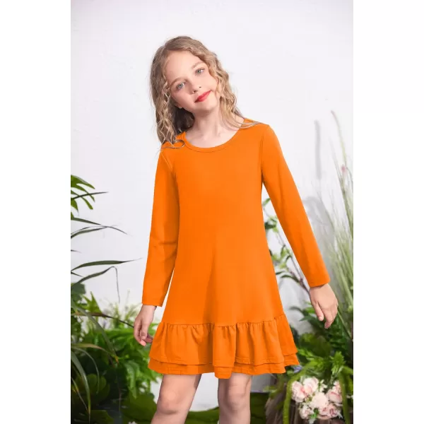 Arshiner Girls Cotton Long Sleeve A-Line Ruffle Hem Dress for School