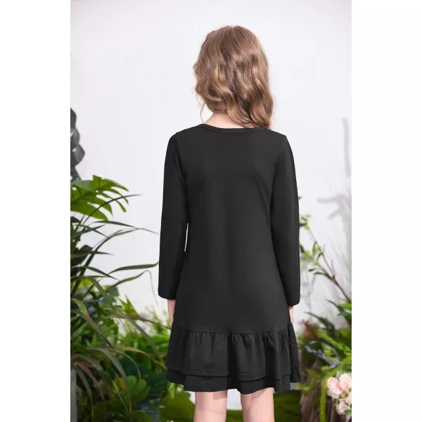 Arshiner Girls Cotton Long Sleeve A-Line Ruffle Hem Dress for School