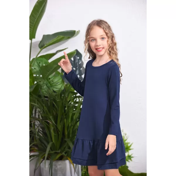 Arshiner Girls Cotton Long Sleeve A-Line Ruffle Hem Dress for School