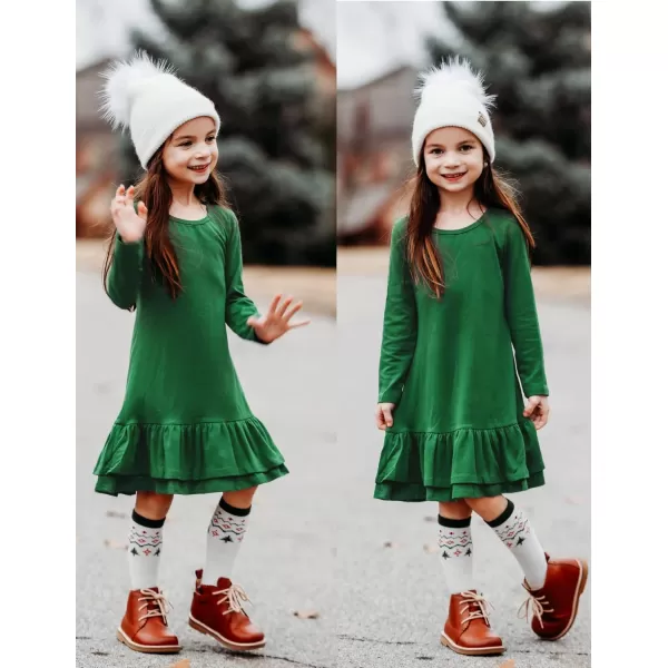 Arshiner Girls Cotton Long Sleeve A-Line Ruffle Hem Dress for School