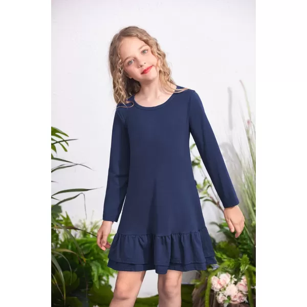 Arshiner Girls Cotton Long Sleeve A-Line Ruffle Hem Dress for School