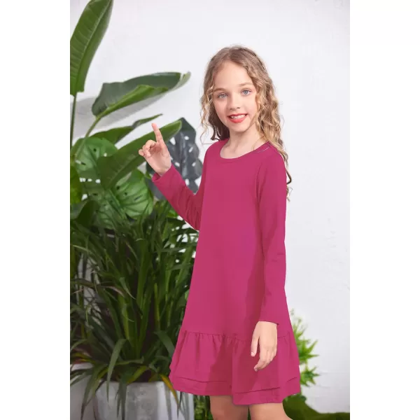 Arshiner Girls Cotton Long Sleeve A-Line Ruffle Hem Dress for School