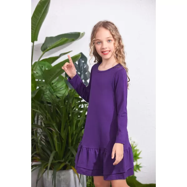 Arshiner Girls Cotton Long Sleeve A-Line Ruffle Hem Dress for School