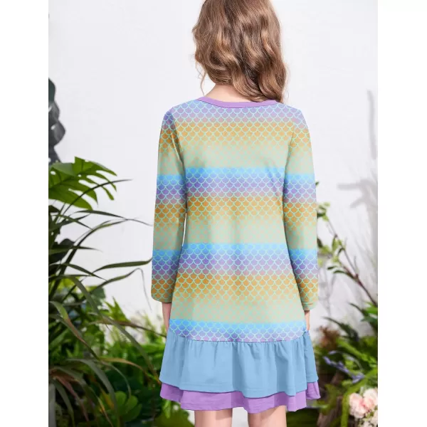 Arshiner Girls Cotton Long Sleeve A-Line Ruffle Hem Dress for School