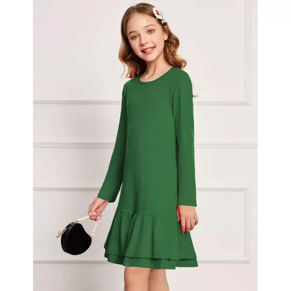 Arshiner Girls Cotton Long Sleeve A-Line Ruffle Hem Dress for School