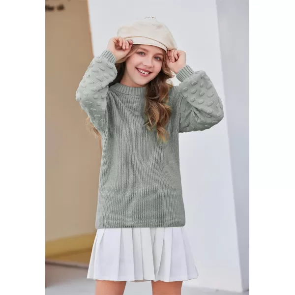 Arshiner Girls Crewneck Sweaters Chunky Lantern Sleeve Knit Jumper Tops Casual Drop Shoulder Pullover Outwear for 5-13 Years
