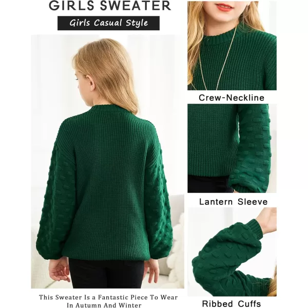Arshiner Girls Crewneck Sweaters Chunky Lantern Sleeve Knit Jumper Tops Casual Drop Shoulder Pullover Outwear for 5-13 Years