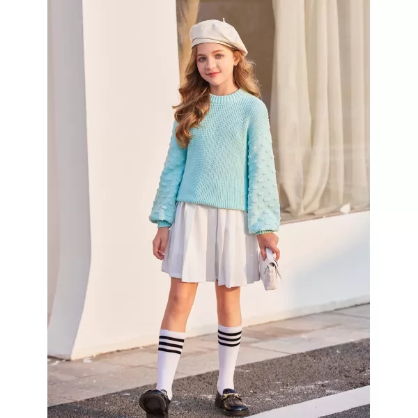 Arshiner Girls Crewneck Sweaters Chunky Lantern Sleeve Knit Jumper Tops Casual Drop Shoulder Pullover Outwear for 5-13 Years
