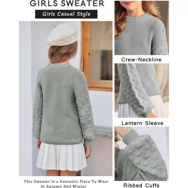 Arshiner Girls Crewneck Sweaters Chunky Lantern Sleeve Knit Jumper Tops Casual Drop Shoulder Pullover Outwear for 5-13 Years