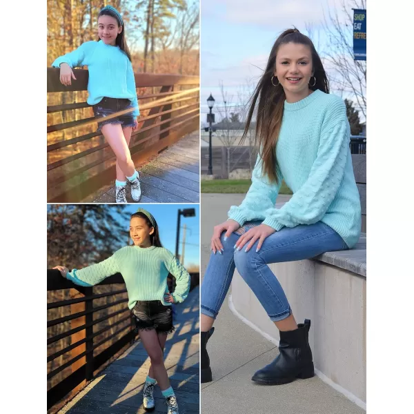 Arshiner Girls Crewneck Sweaters Chunky Lantern Sleeve Knit Jumper Tops Casual Drop Shoulder Pullover Outwear for 5-13 Years